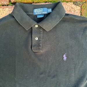 Ralph Lauren Men's Polo Shirt in Black with Purple Logo